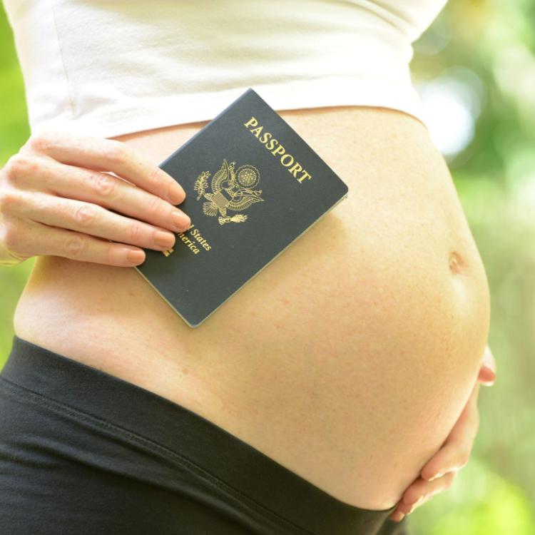 20771551 - pregnant woman holding passport before she travels during pregnancy