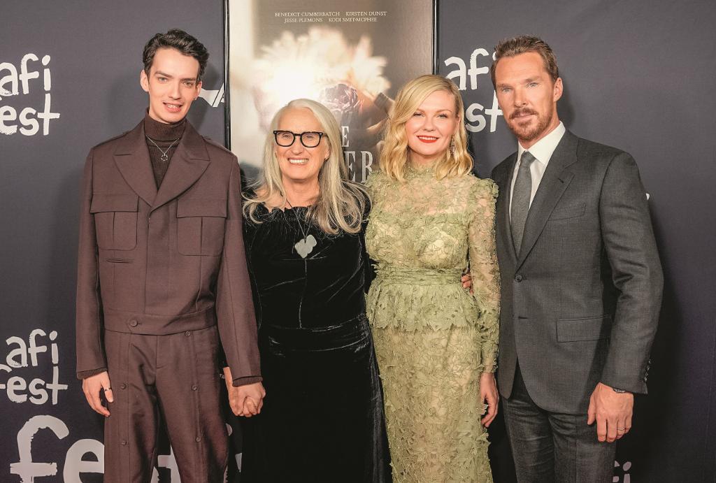 Kodi Smit-McPhee, Jane Campion, Kirsten Dunst oraz Benedict Cumberbatch na festiwalu AFI w Los Angeles (Fot. Getty Images/Gallo Images)