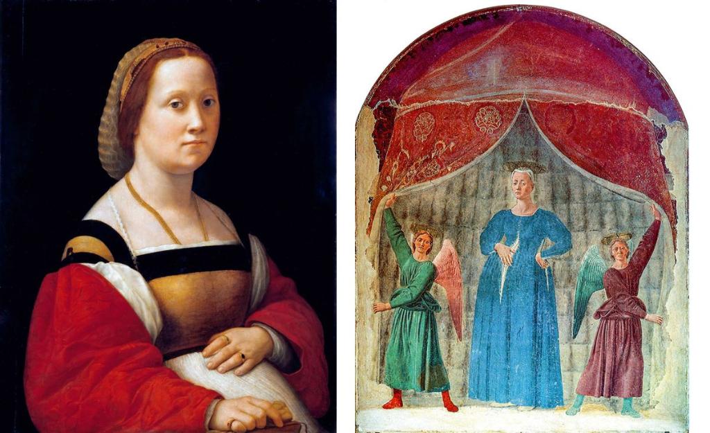 „La donna gravida” Rafaela Santiego, 1505–1506; „Madonna del Parto” Piera della Franceski, 1460