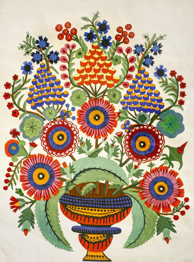 Kwiaty w wazonie (1959); (Dzięki uprzejmości National Museum of Ukrainian Folk Decorative Art)