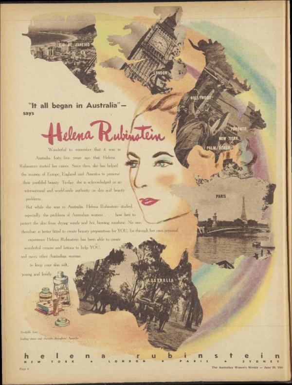 Australijska reklama kosmetyków Heleny Rubinstein, 1949 (Fot. Internet Archive)