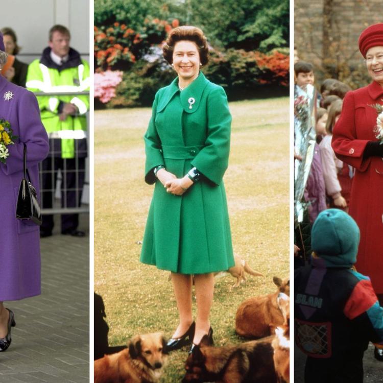Królowa Elżbieta na otwarciu nowego terminalu na lotnisku Luton w 1999 roku; królowa ze swoimi psami w 1980 roku; Elżbieta II podczas wizyty w Sankt Petersburgu w 1994 roku (Fot. dzięki uprzejmości Sqaure Peg)