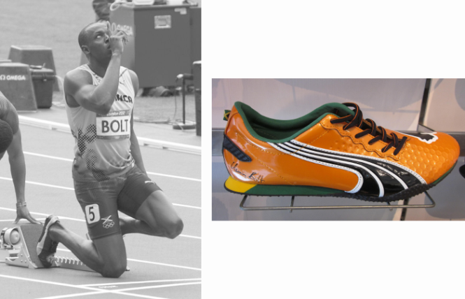 Po lewej: jamajski sprinter i ośmiokrotny mistrz olimpijski Usain Bolt, po prawej: model butów Puma Street Yaam sygnowany jego nazwiskiem. (Fot. materiały partnera)
