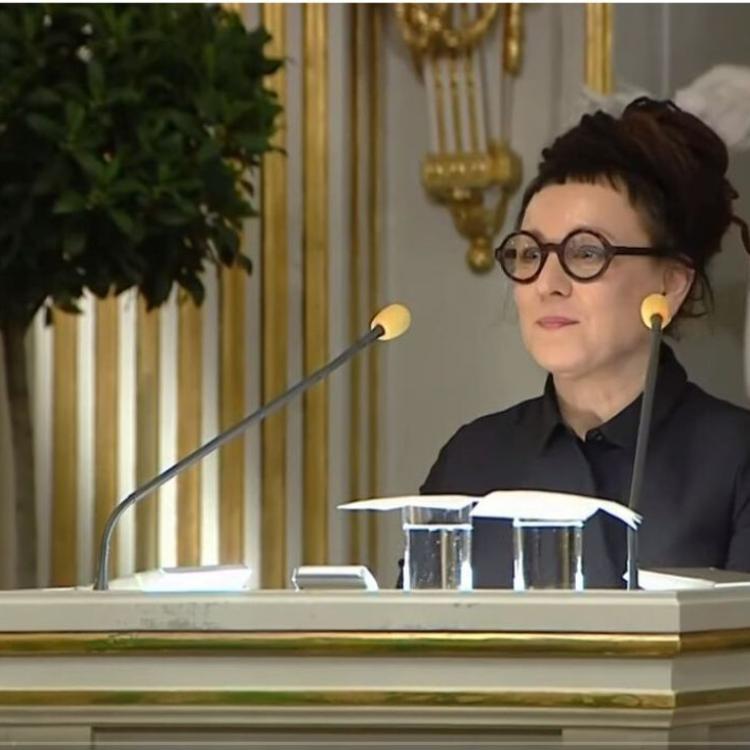 Olga Tokarczuk wygłasza mowę noblowską (Fot. Nobel Lecture. NobelPrize.org. Nobel Media AB 2019. Mon. 9 Dec 2019)