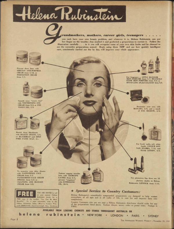 Australijska reklama kosmetyków Heleny Rubinstein, 1946 (Fot. Internet Archive)