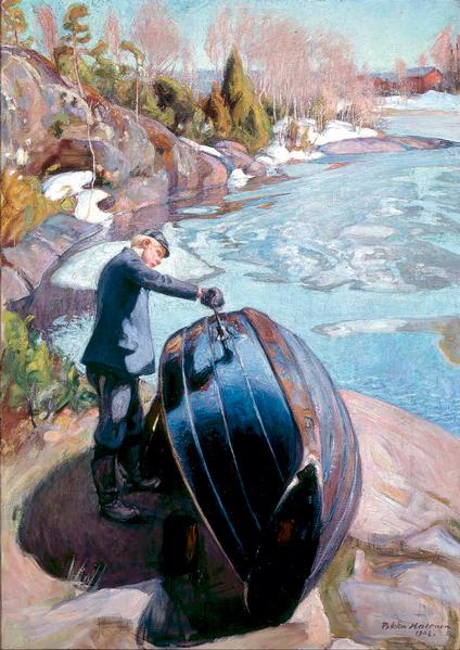 Pekka Halonen (Finlandia), „Smołowanie łodzi II”, 1908 (Fot. materiały prasowe)