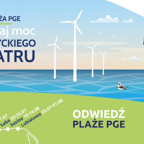 II edycja wydarzenia „Plaża PGE – poznaj moc bałtyckiego wiatru” rozpoczyna się 8 lipca w Ustce. W kolejnych tygodniach Plaża PGE odwiedzi Łebę, Sasino i Lubiatowo. (Ilustracja: materiały prasowe)