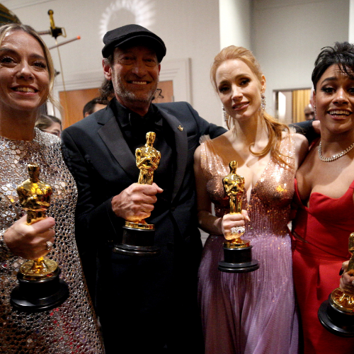 Sian Heder, Troy Kotsur, Jessica Chastain i Ariana DeBose na 94. ceremonii wręczenia Oscarów (Fot. GettyImages)