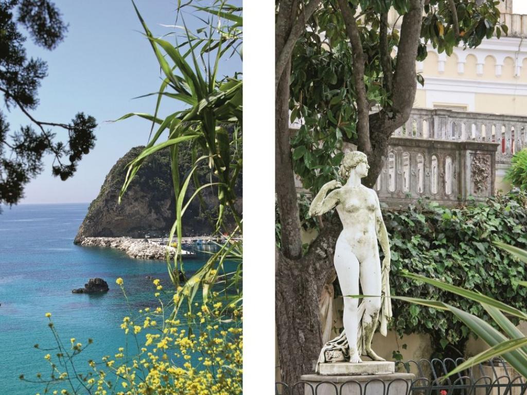 Od lewej: przylądek Paleokastritsa otaczają trzy zatoki; cesarzowa Sisi swój pałac na Korfu nazwała Achilleionem na część ukochanego Achillesa. (Fot. Getty Images)