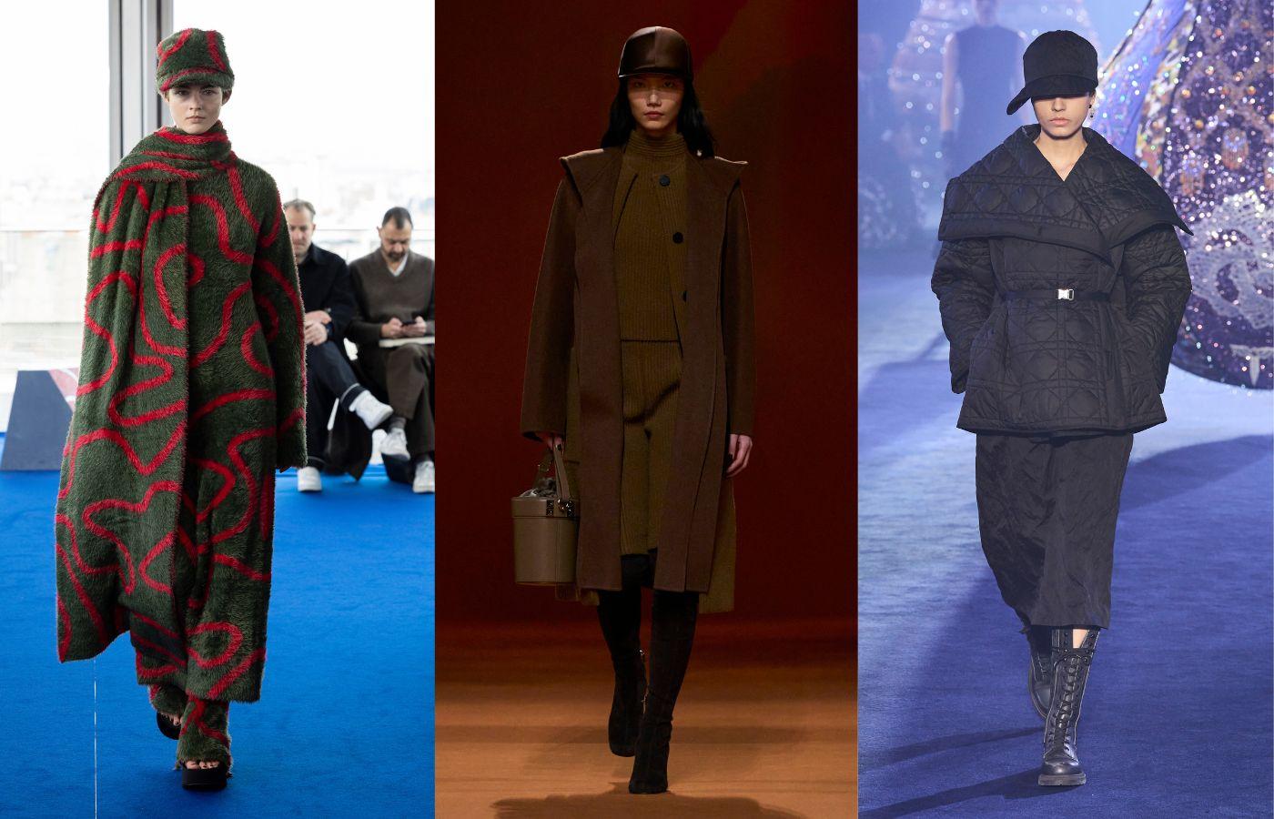 Pokazy na sezon jesień–zima 2023, od lewej: AZ Factory, Hermès, Dior (Fot. Spotlight. Launchmetrics/Agencja FREE)