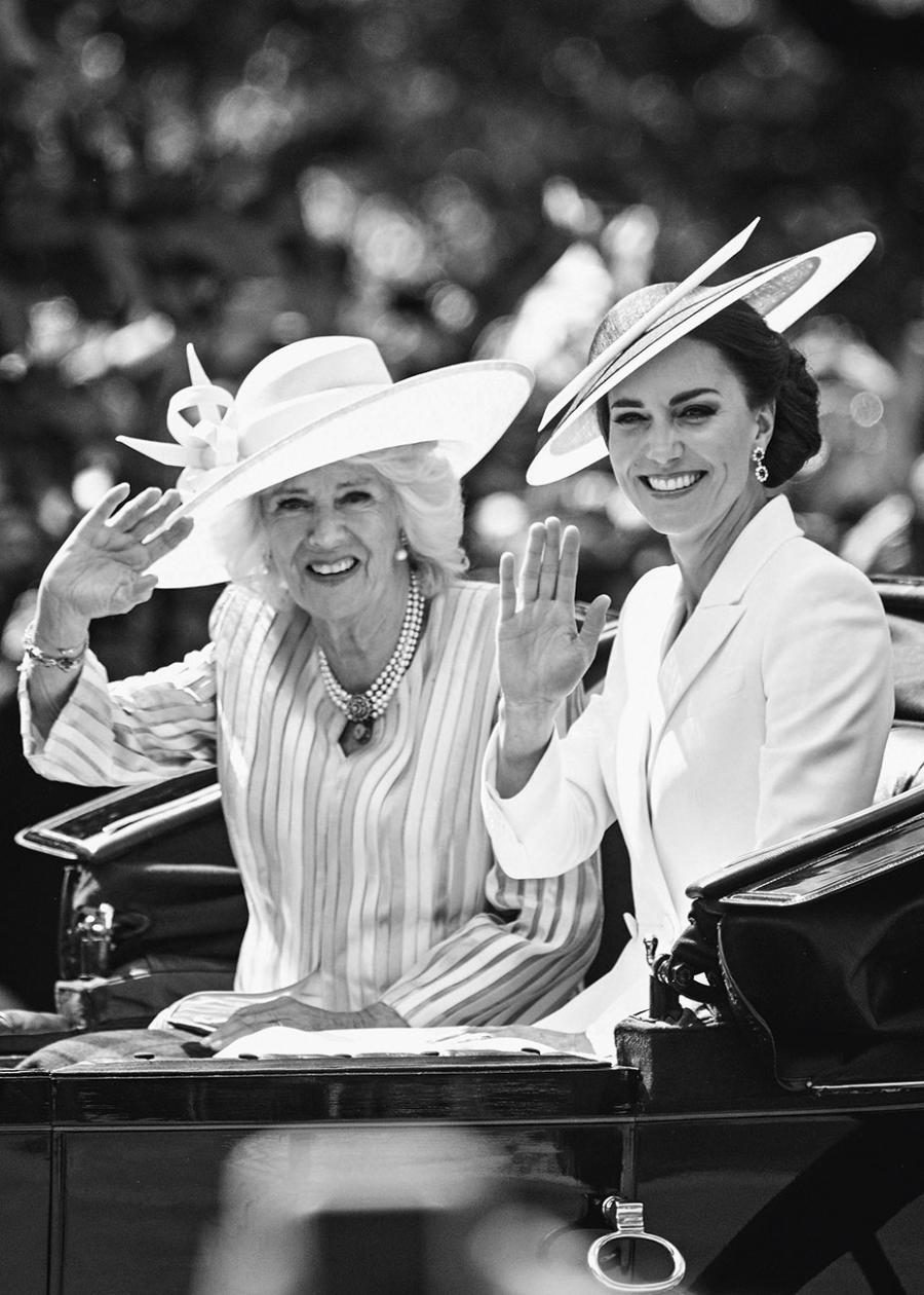 Z księżną Kornwalii Kamilą (Camillą), podczas parady z okazji urodzin królowej, Londyn (2022) (Fot. Getty Images)