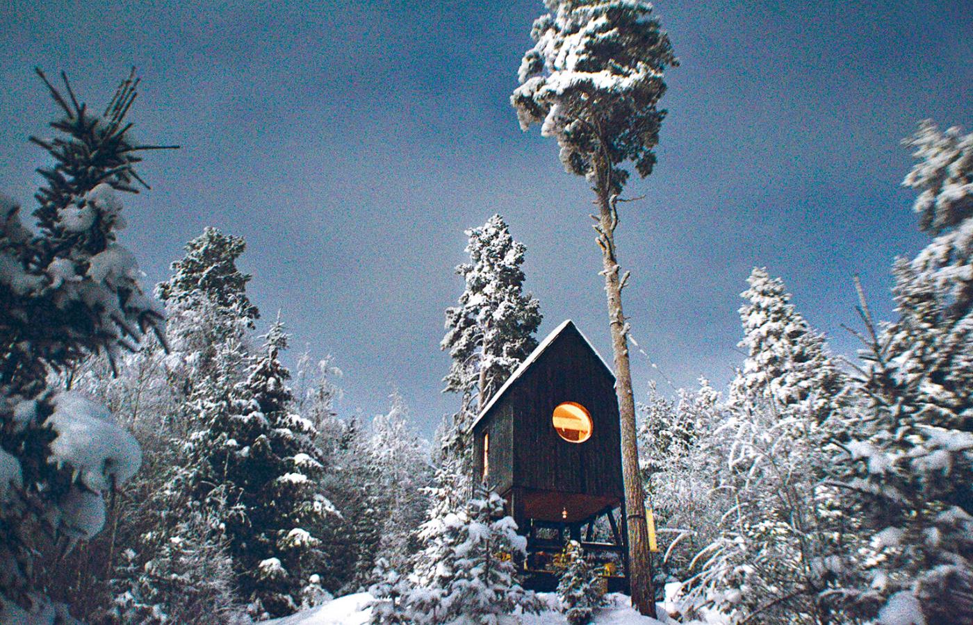 „Ptasia budka”, dom do obserwacji ptaków, zbudowany przez Damiana Maynarda w Hadelandzie w Norwegii. (Fot. z książki „Cabin Porn. Wnętrza”, wyd. Smak Słowa)