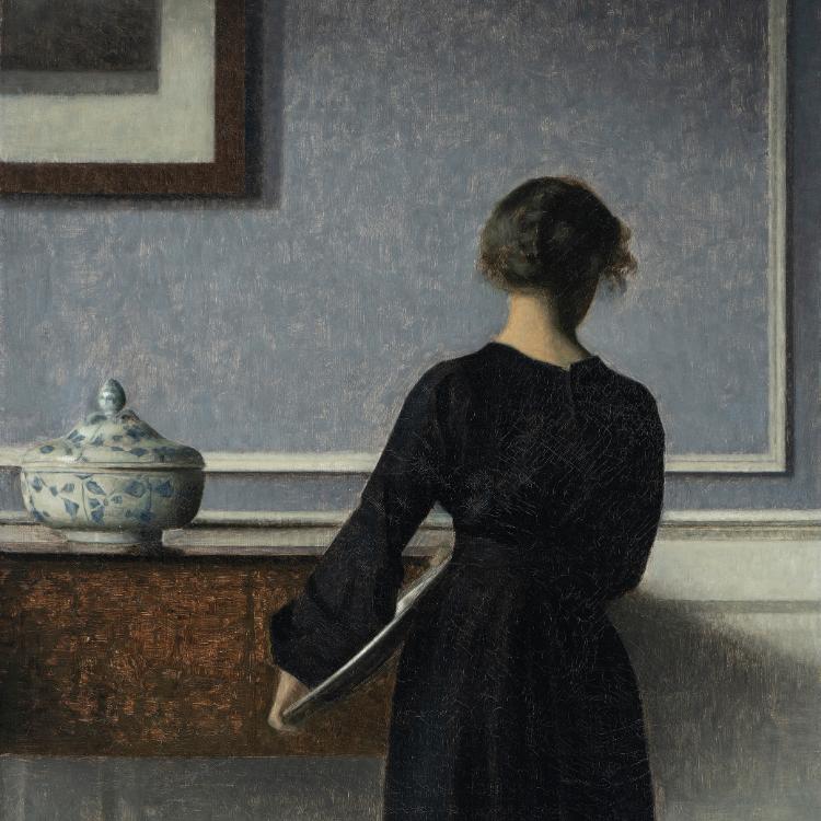 Vilhelm Hammershøi (Dania), „Wnętrze z młoda kobietą widzianą od tyłu”, 1904; (Fot. materiały prasowe)