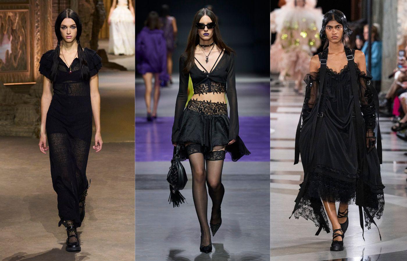 Pokazy na sezon wiosna–lato 2023, od lewej: Dior, Versace, Simone Rocha (Fot. Spotlight. Launchmetrics/Agencja FREE)