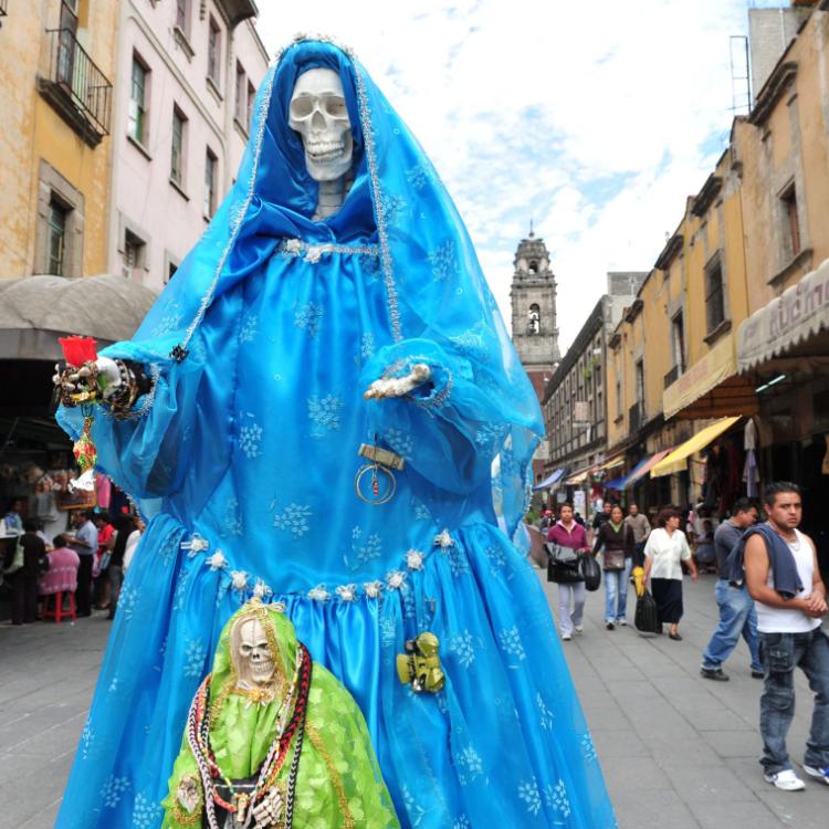 46257424 - mexico city - feb 23:santa muerte in mexico city.santa muerte (spanish for our lady of the holy death), is a female folk saint venerated primarily in mexico and the southwestern united states.