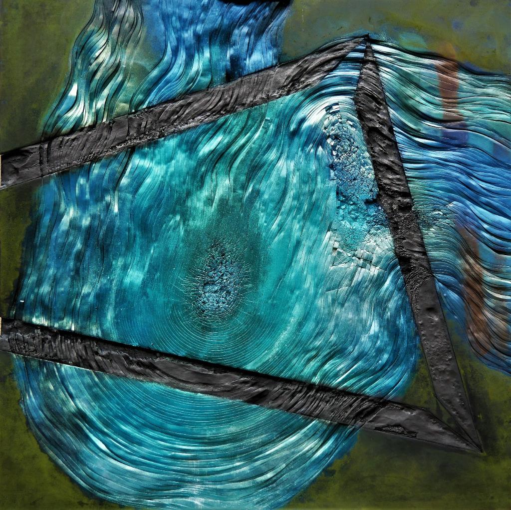 Dobiesław Gała z cyklu „Rzeki informacji” 100 x 100 cm (2022)