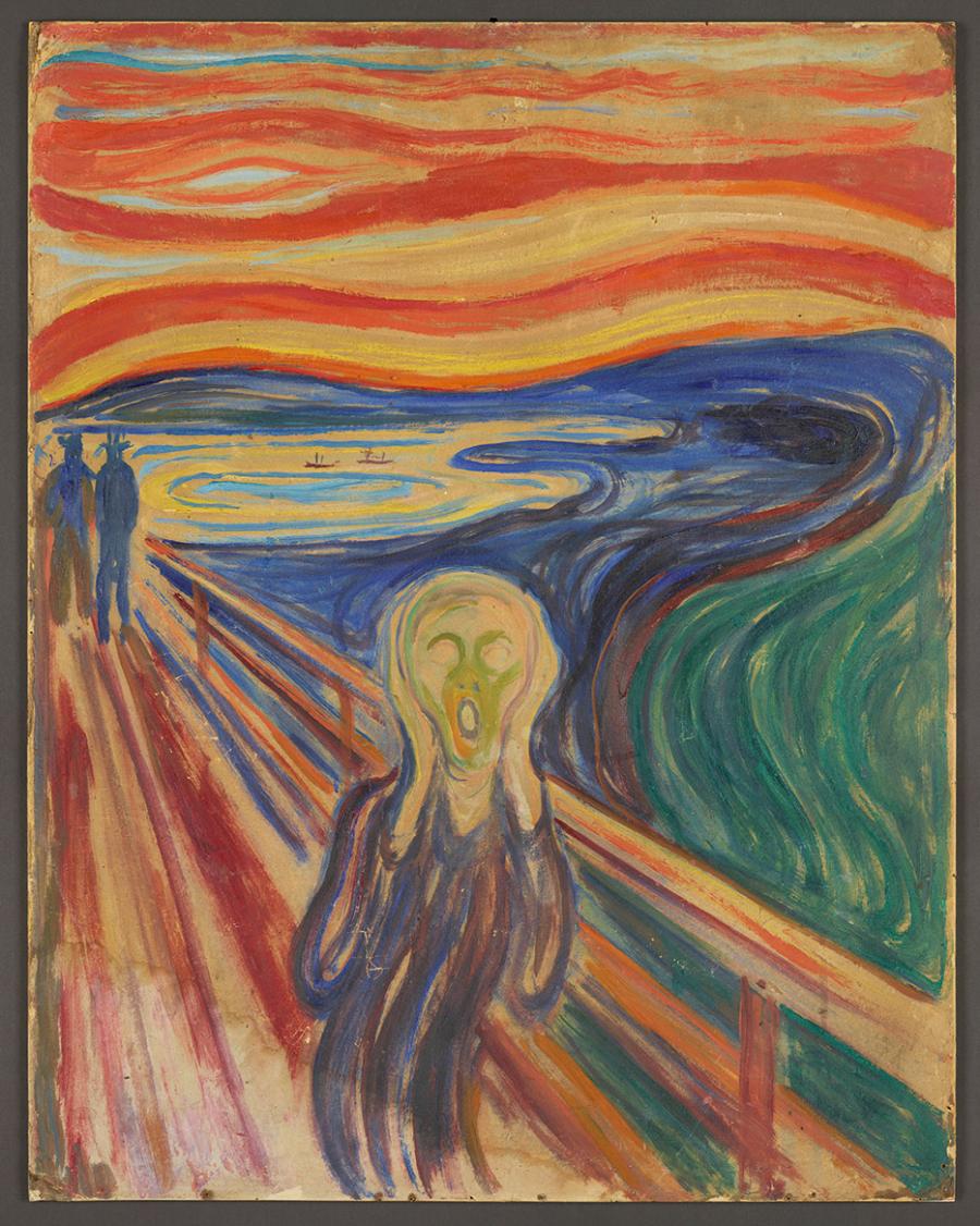 Edvard Munch „Krzyk” – jedna z czterech wersji obrazu, które Munch, obsesyjnie powracający do pewnych motywów, stworzył w latach 1893–1910. (Fot. materiały prasowe; Ragnvald Vśring, Halvor Bjørngård/Rena Li/The Munch Museum, Einar Aslaksen, Ove Kvavik/Munchmuseet https://creativecommons.org/licenses/by/4.0)