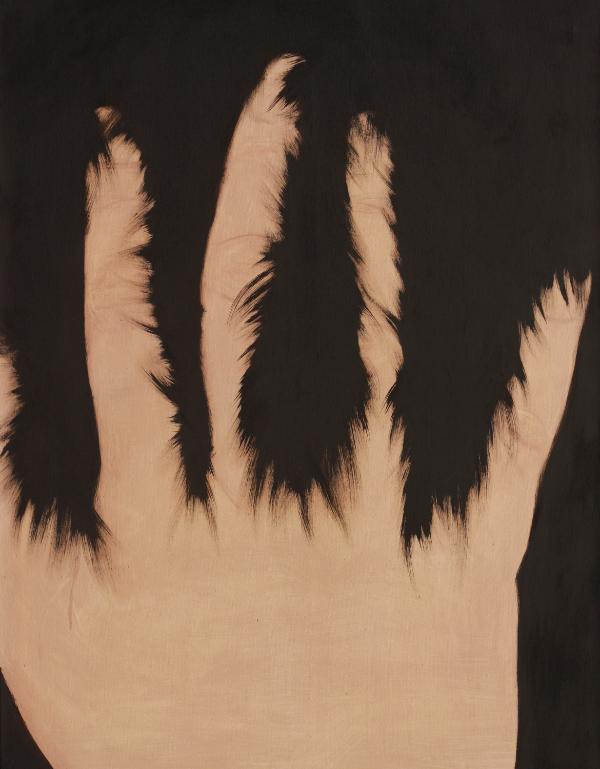 Monika Chlebek, „Dłoń w sierści”, 2021, olej, płótno 100 × 130 cm, wł. prywatna