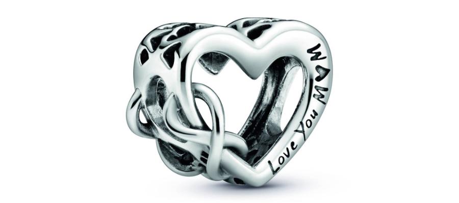  Pandora, Charms Serce „Kocham Cię Mamo” z symbolem nieskończoności 79 zł