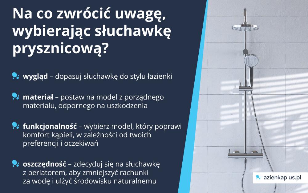 Na co zwrócić uwagę, wybierając słuchawkę prysznicową? wygląd, materiał, funkcjonalność, oszczędność. (Infografika: materiały partnera)