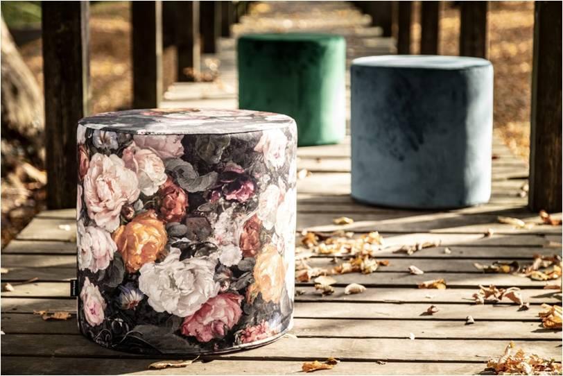  Dekoria.pl, pufy Barrel obite tkaninami z kolekcji Gardenia i Velvet