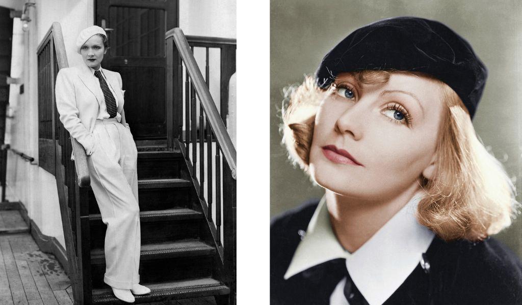 Marlena Dietrich nosiła garnitury jak nikt; Greta Garbo w słynnym looku z filmu „Jaką mnie pragniesz” (Fot. Getty Images)
