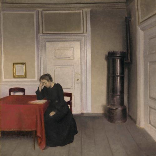 Vilhelm HammershØi , „Pokój w domu artysty przy Strandgade w Kopenhadze, z żoną artysty” (1902). (Fot. BEW)